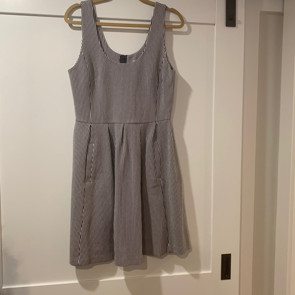 Striped ponte sleeveless dress with pockets
